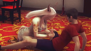 Miqo te cosplay de fantasia final fazendo sexo com um homem em um novo jogo hentai
