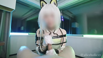 Arknights Kal'tsit Cosplay Femdom loção luva de cetim punheta vídeo hentai